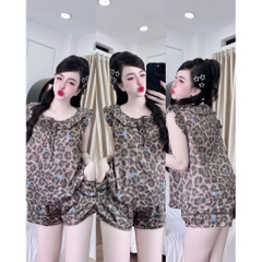 Đồ bộ nữ tiểu thư Bolobala mặc nhà lụa latin SP_260 quần đùi áo tay cánh tiên điệu đà, tay bo, cột nơ nữ tính