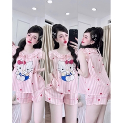 Đồ bộ nữ tiểu thư Bolobala mặc nhà lụa latin SP_260 quần đùi áo tay cánh tiên điệu đà, tay bo, cột nơ nữ tính