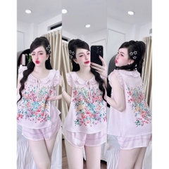 Đồ bộ nữ tiểu thư Bolobala mặc nhà lụa latin SP_260 quần đùi áo tay cánh tiên điệu đà, tay bo, cột nơ nữ tính