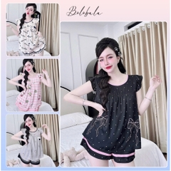 Đồ bộ pijama BOLOBALA cổ tròn nữ mặc nhà SP_261 quần đùi áo tay cánh tiên chất lụa latin cao cấp thiết kế dễ thương