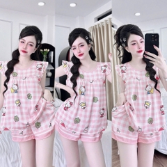 Đồ bộ pijama BOLOBALA cổ tròn nữ mặc nhà SP_261 quần đùi áo tay cánh tiên chất lụa latin cao cấp thiết kế dễ thương