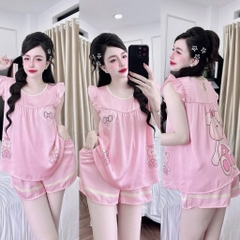 Đồ bộ pijama BOLOBALA cổ tròn nữ mặc nhà SP_261 quần đùi áo tay cánh tiên chất lụa latin cao cấp thiết kế dễ thương