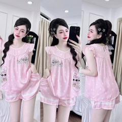 Đồ bộ pijama BOLOBALA cổ tròn nữ mặc nhà SP_261 quần đùi áo tay cánh tiên chất lụa latin cao cấp thiết kế dễ thương