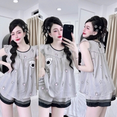 Đồ bộ pijama BOLOBALA cổ tròn nữ mặc nhà SP_261 quần đùi áo tay cánh tiên chất lụa latin cao cấp thiết kế dễ thương