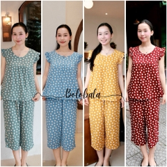 Đồ bộ tole lanh BOLOBALA mặc nhà TL01 quần lỡ áo cổ tròn tay bèo cánh tiên thiết kết đơn giản, phù hợp mọi dáng người