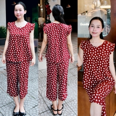 Đồ bộ tole lanh BOLOBALA mặc nhà TL01 quần lỡ áo cổ tròn tay bèo cánh tiên thiết kết đơn giản, phù hợp mọi dáng người
