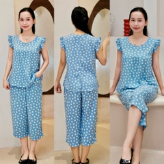 Đồ bộ tole lanh BOLOBALA mặc nhà TL01 quần lỡ áo cổ tròn tay bèo cánh tiên thiết kết đơn giản, phù hợp mọi dáng người