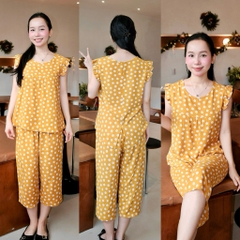 Đồ bộ tole lanh BOLOBALA mặc nhà TL01 quần lỡ áo cổ tròn tay bèo cánh tiên thiết kết đơn giản, phù hợp mọi dáng người