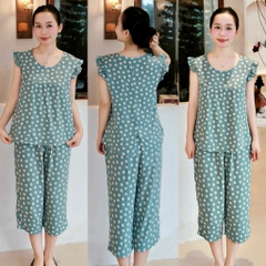 Đồ bộ tole lanh BOLOBALA mặc nhà TL01 quần lỡ áo cổ tròn tay bèo cánh tiên thiết kết đơn giản, phù hợp mọi dáng người