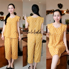 Đồ bộ tole lanh BOLOBALA mặc nhà TL01 quần lỡ áo cổ tròn tay bèo cánh tiên thiết kết đơn giản, phù hợp mọi dáng người