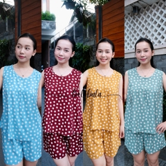 Đồ bộ tole lanh BOLOBALA mặc nhà TL02 quần đùi áo cổ tròn sát nách thiết kết đơn giản, mặc nhẹ tênh