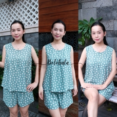 Đồ bộ tole lanh BOLOBALA mặc nhà TL02 quần đùi áo cổ tròn sát nách thiết kết đơn giản, mặc nhẹ tênh