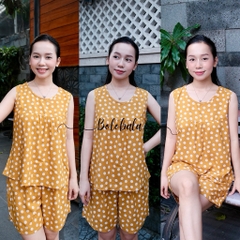Đồ bộ tole lanh BOLOBALA mặc nhà TL02 quần đùi áo cổ tròn sát nách thiết kết đơn giản, mặc nhẹ tênh
