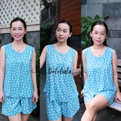Đồ bộ tole lanh BOLOBALA mặc nhà TL02 quần đùi áo cổ tròn sát nách thiết kết đơn giản, mặc nhẹ tênh