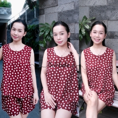 Đồ bộ tole lanh BOLOBALA mặc nhà TL02 quần đùi áo cổ tròn sát nách thiết kết đơn giản, mặc nhẹ tênh