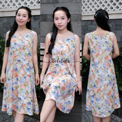Đầm tole lanh BOLOBALA mặc nhà TL04 thiết kể cổ tròn sát nách chất liệu mát lạnh, tôn dáng siêu xinh