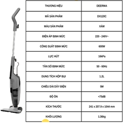 Máy hút bụi cầm tay Deerma DX120C lực hút 16000pa, công suất 600W