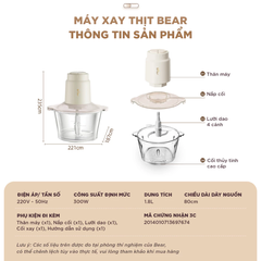Máy xay thịt Bear CH-5H03E33 dung tích 1.8L, công suất 300W, xay thịt, cá, hạt khô đa năng