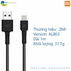 Dây Sạc Xiaomi Lightning ZMI AL803 chân sạc lightning Siêu Bền Bọc Kevlar cho iphone ipad dài 1.1m
