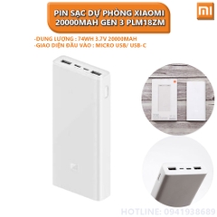 Pin sạc dự phòng Xiaomi 20000Mah gen 3 PLM18ZM