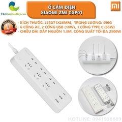 Ổ cắm điện Xiaomi ZMI CXP01 65W 6 cổng AC, 2 cổng USB, 1 cổng Type C