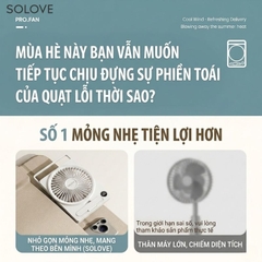 Quạt Tích Điện Để Bàn Siêu Mỏng SOLOVE KP-11 với 6 Cấp Độ Gió, Màn Hình LCD, Tích Hợp Giá Đỡ Điện Thoại