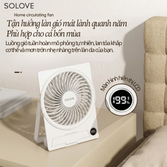 Quạt Tích Điện Để Bàn Siêu Mỏng SOLOVE KP-11 với 6 Cấp Độ Gió, Màn Hình LCD, Tích Hợp Giá Đỡ Điện Thoại