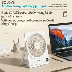 Quạt Tích Điện Để Bàn Siêu Mỏng SOLOVE KP-11 với 6 Cấp Độ Gió, Màn Hình LCD, Tích Hợp Giá Đỡ Điện Thoại