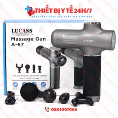 Súng massage cầm tay công nghệ Mỹ Lucass A67 có 4 đầu - 6 tốc độ - màn hình điện tử