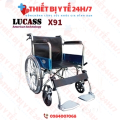 Xe lăn Lucass X91 có phanh vải kẻ hoặc da gác chân gấp gọn