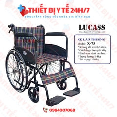 Xe lăn vải kẻ có phanh Lucass X75 mẫu mới nhất