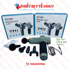 Súng massage cầm tay công nghệ Mỹ Lucass A67 có 4 đầu - 6 tốc độ - màn hình điện tử