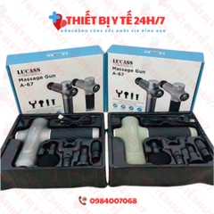 Súng massage cầm tay công nghệ Mỹ Lucass A67 có 4 đầu - 6 tốc độ - màn hình điện tử
