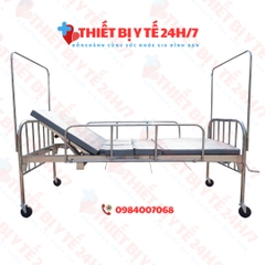 GIƯỜNG BỆNH NHÂN INOX 1 TAY QUAY NÂNG ĐẦU