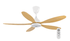 Quạt trần đèn DC 56inch, 5 cánh, động cơ DC 55W, đèn 24W, màu gỗ trắng, HK-QT26WB