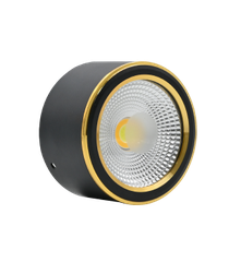Đèn downlight nổi COB 7W, ánh sáng đa sắc, màu đen viền gold, size ￠90*H53mm