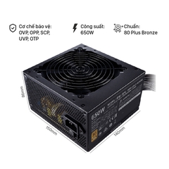 NGUỒN MÁY TÍNH COOLER MASTER MWE V2 230V 650 650W PLUS BRONZE (80 PLUS BRONZE/MÀU ĐEN)