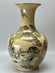 Bình phú quý H65 cảnh quê hương gốm Chu Đậu vẽ vàng