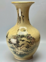 Bình phú quý H65 sơn thủy hữu tình gốm Chu Đậu vẽ vàng