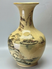 Bình phú quý H65 sơn thủy hữu tình gốm Chu Đậu vẽ vàng