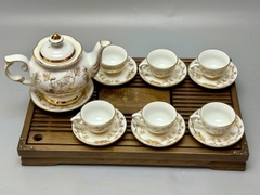 Bộ ấm chén hoàng hậu hoa phù dung  Chu Đậu vẽ vàng 24k
