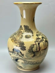 Bình phú quý H65 cảnh quê hương gốm Chu Đậu vẽ vàng