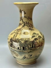 Bình phú quý H65 sơn thủy hữu tình gốm Chu Đậu vẽ vàng