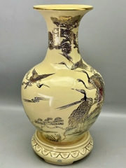 Bình phú quý H65 tùng hạc gốm Chu Đậu vẽ vàng