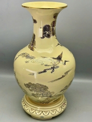 Bình phú quý H65 tùng hạc gốm Chu Đậu vẽ vàng