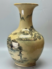 Bình phú quý H65 cảnh quê hương gốm Chu Đậu vẽ vàng