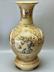 Bình phú quý H65 tứ cảnh sơn thủy gốm Chu Đậu vẽ vàng