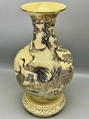 Bình phú quý H65 tùng hạc gốm Chu Đậu vẽ vàng