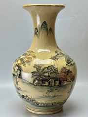 Bình phú quý H65 cảnh quê hương gốm Chu Đậu vẽ vàng