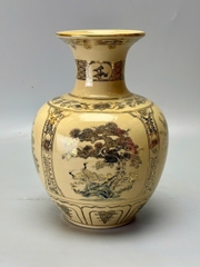 Bình Bảo Châu Cao 28cm tứ cảnh Gốm chu Đậu Vẽ Vàng 24k